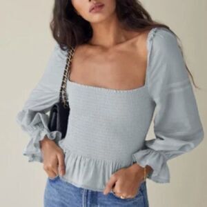 Reformation Roland Blue Crop Top Blouse Size S